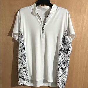 Izod Women’s White Golf Polo with Black Floral Accents